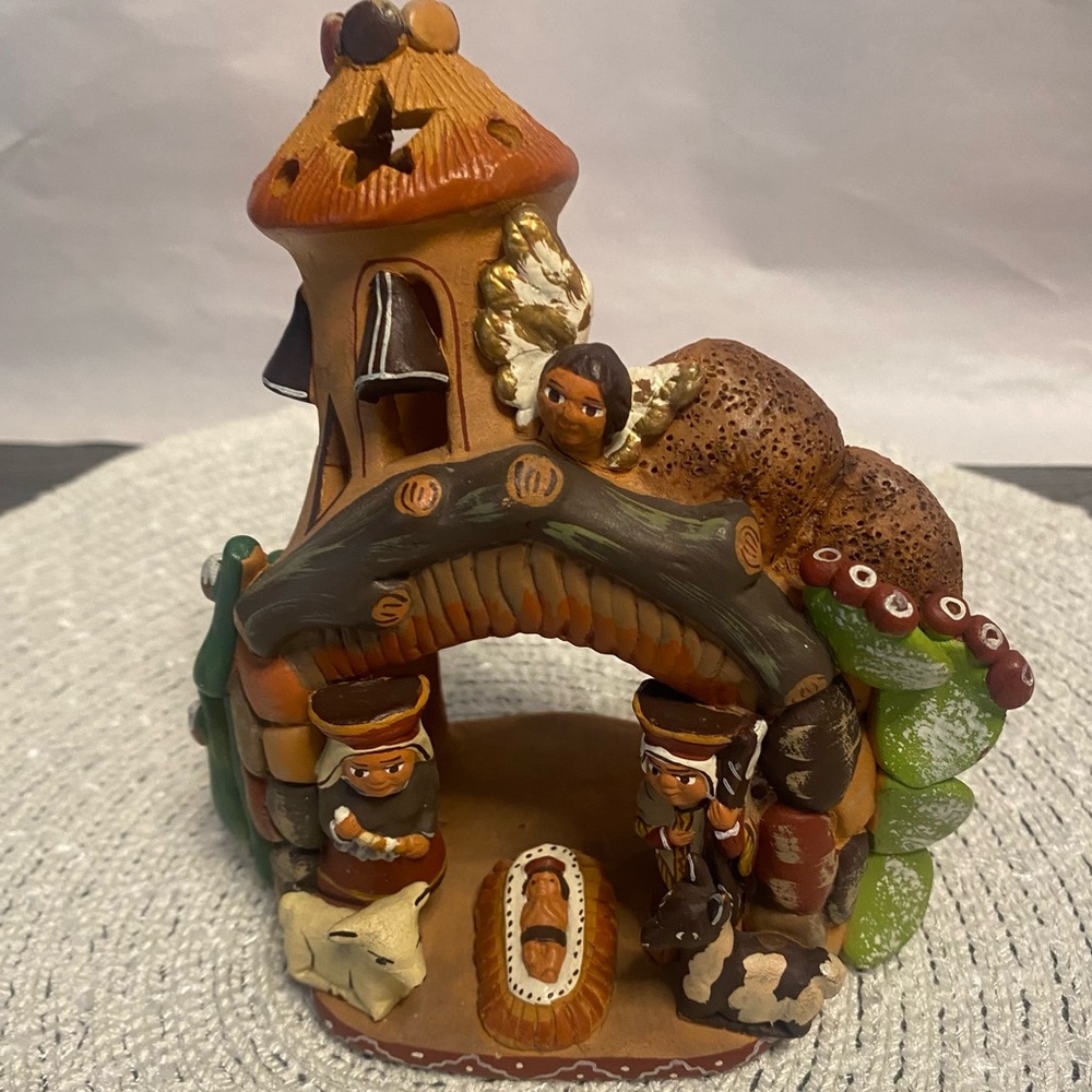 Folk Art Clay Nativity Tableau